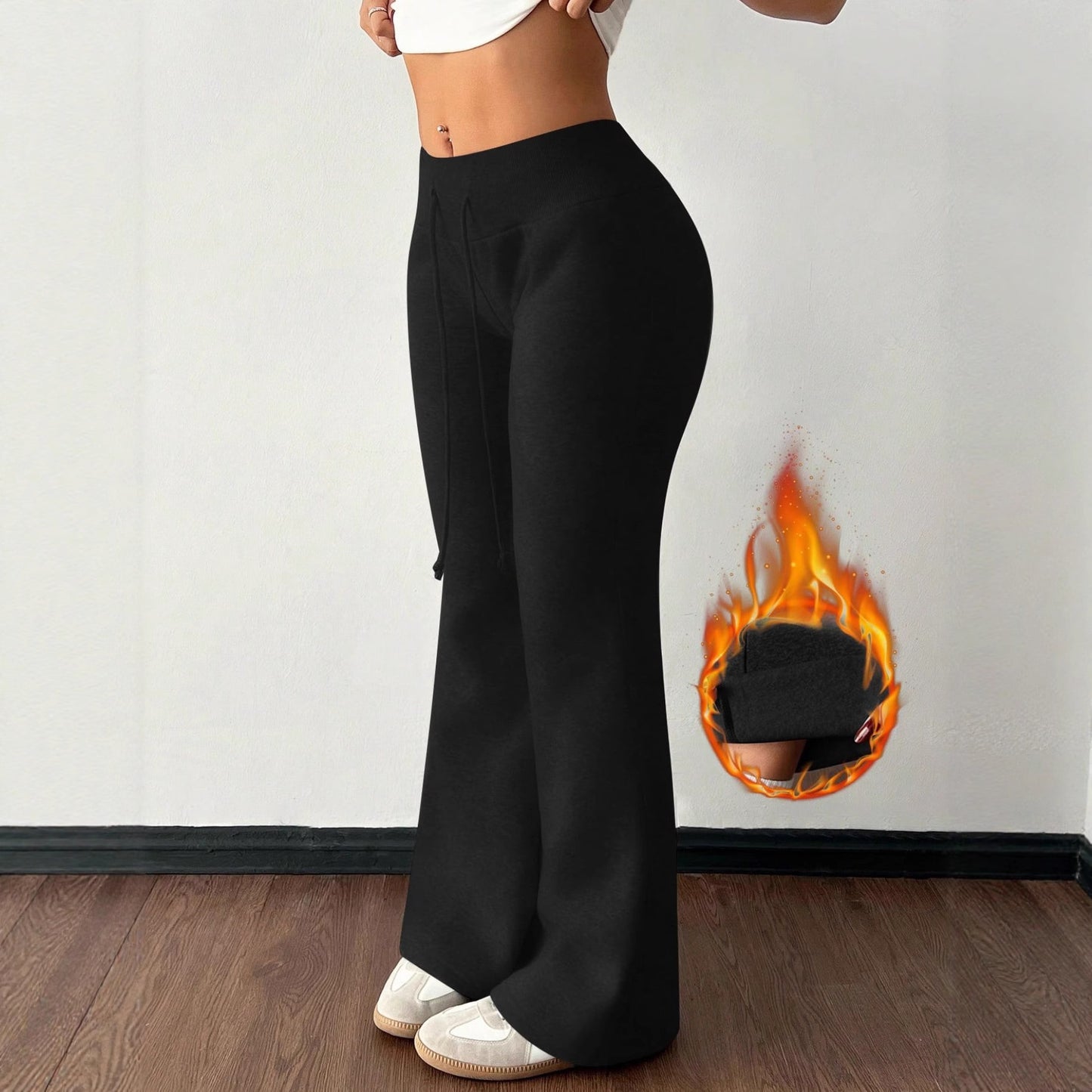Pantalon Jogging Taille Haute Doublé Polaire Couleur Unie - BMYANY