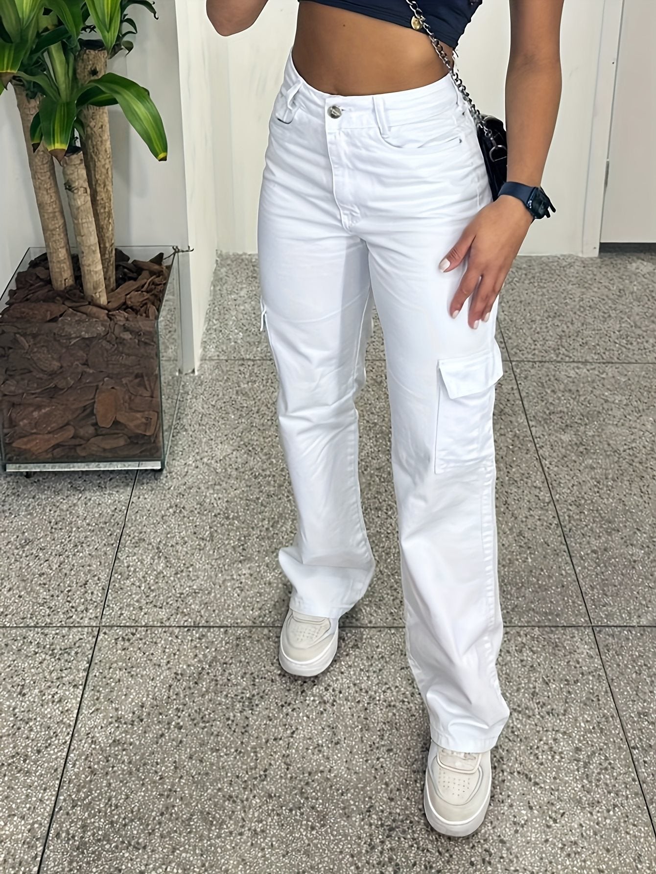 Pantalons cargo  Femmes Blanche Poches 3D Tendance Polyvalente - BMYANY