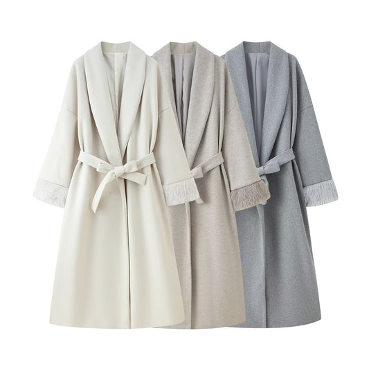 Pardessus femme Laine Automne hiver Poignets Lacés Coupe Ample - BMYANY