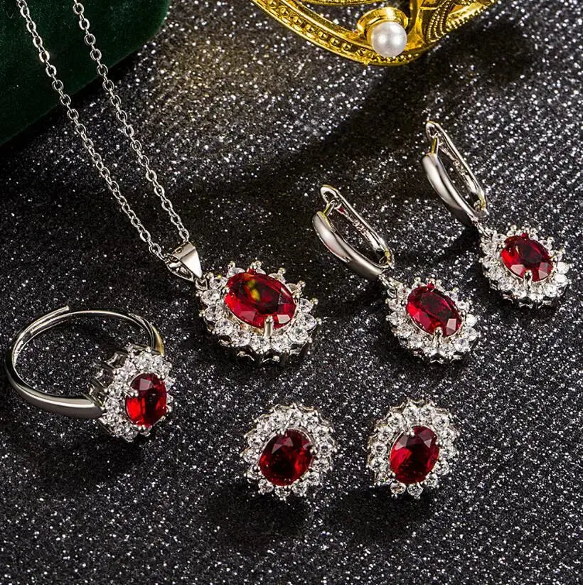 Parure boucles d'oreilles, bague, collier argent 952 pour femmes - BMYANY
