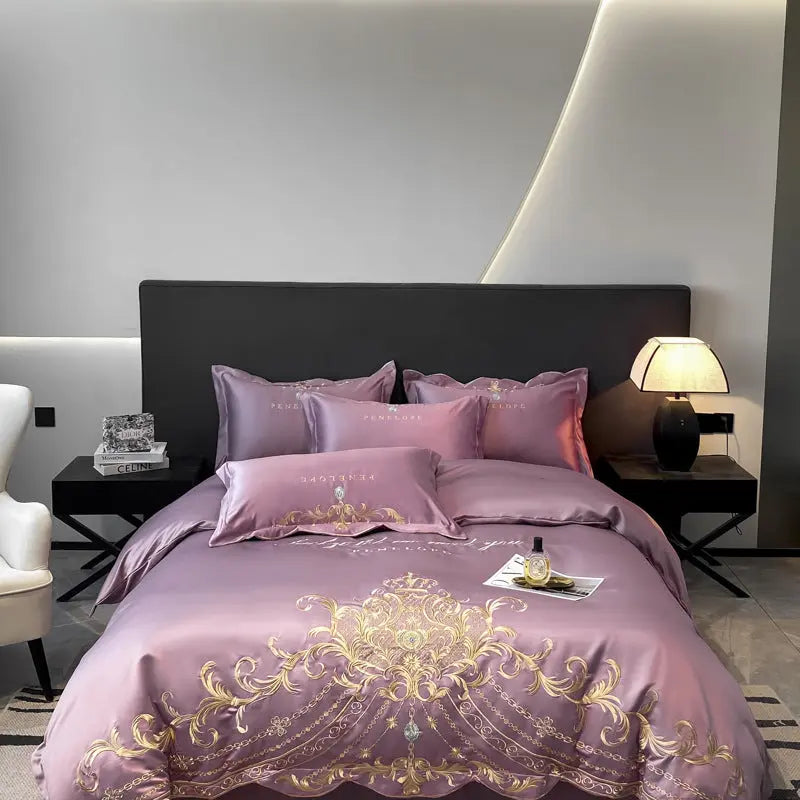 Parure de Lit 4 pièces Coton Style Européen Luxe Soie Glacée - BMYANY