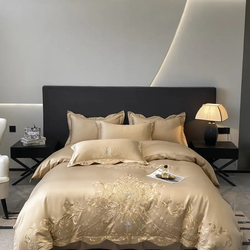 Parure de Lit 4 pièces Coton Style Européen Luxe Soie Glacée - BMYANY