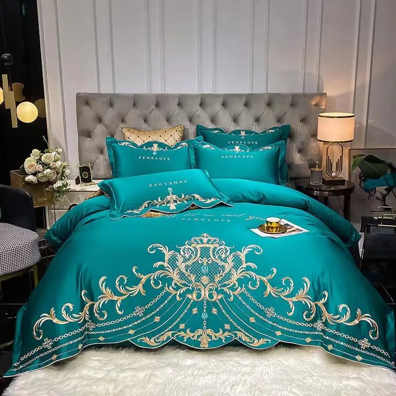Parure de Lit 4 pièces Coton Style Européen Luxe Soie Glacée - BMYANY