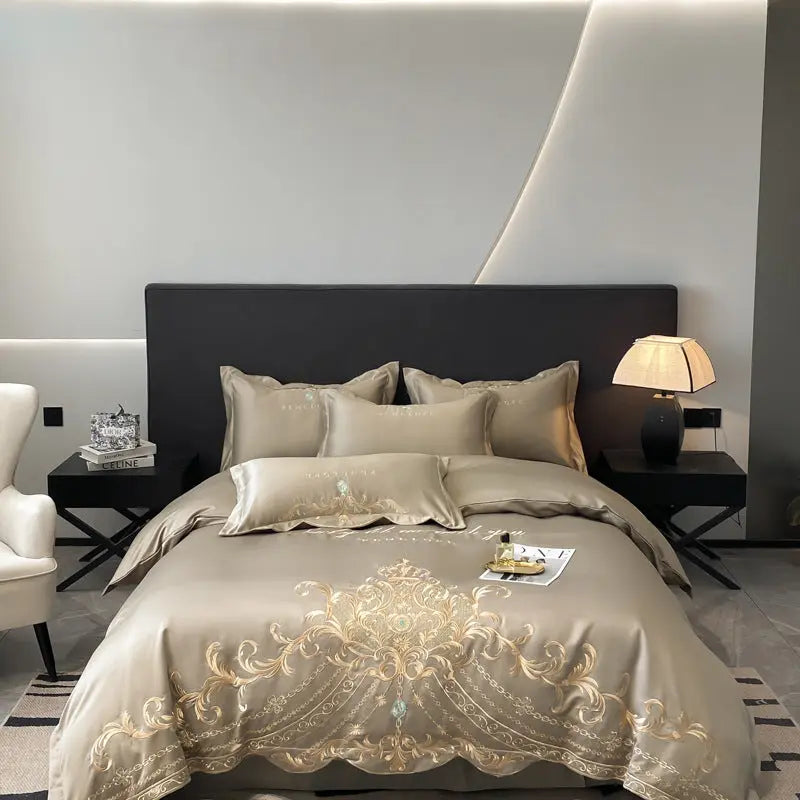 Parure de Lit 4 pièces Coton Style Européen Luxe Soie Glacée - BMYANY