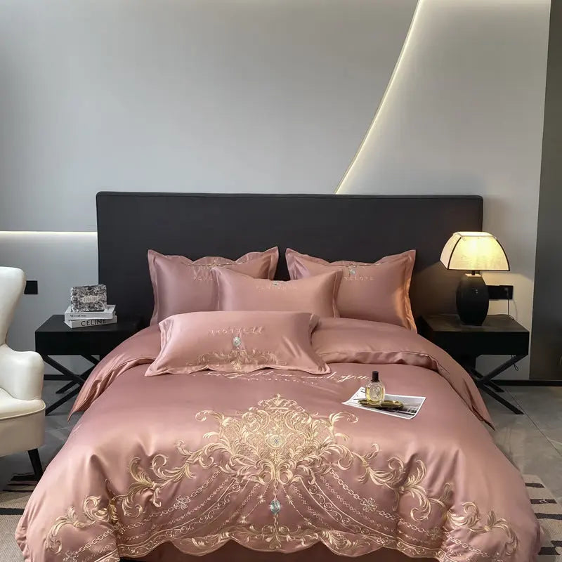 Parure de Lit 4 pièces Coton Style Européen Luxe Soie Glacée - BMYANY