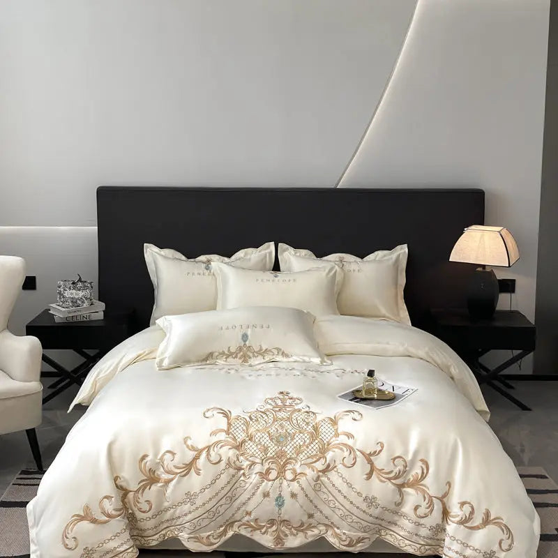 Parure de Lit 4 pièces Coton Style Européen Luxe Soie Glacée - BMYANY