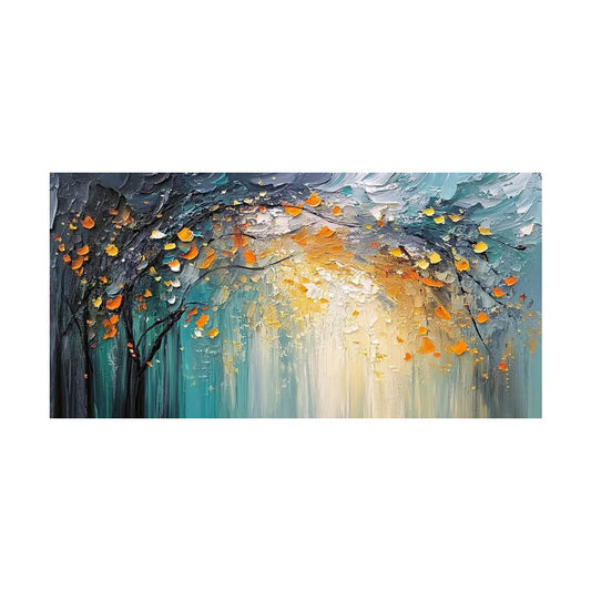 Peinture Abstraite Forêt Colorée Faite Main Bleu et Jaune Doré - BMYANY
