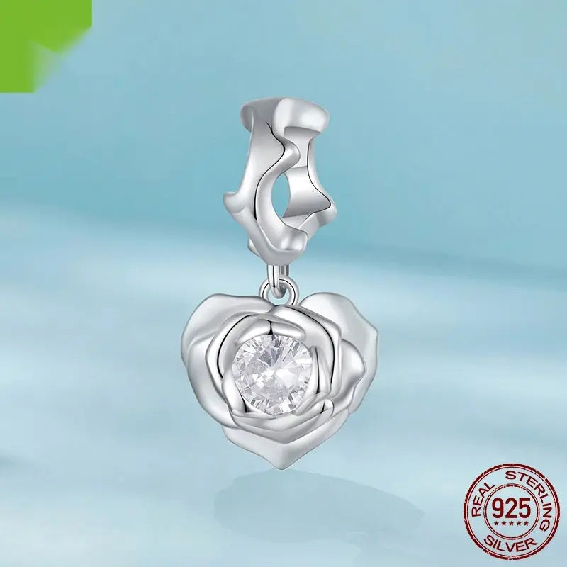 Pendentif et colliers  Cœur Rose Original Perle Argent 925 - BMYANY