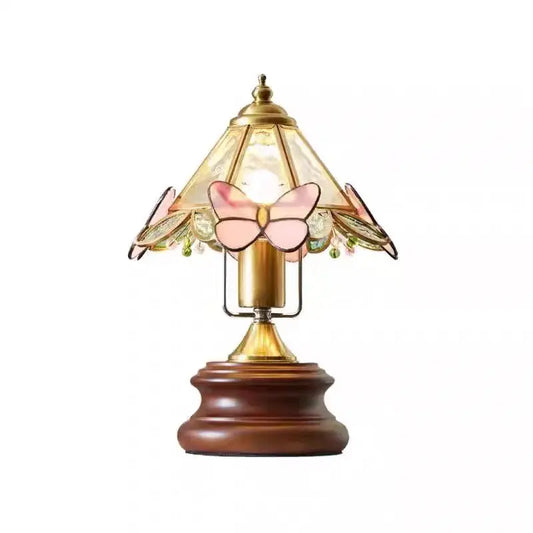 Petite Lampe de Table Verre Rétro Papillons et Fleurs - BMYANY
