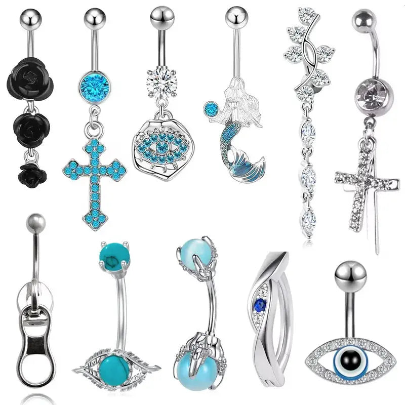 Piercing Nombril Septum Titane Zircon Œil du Diable Croix - Bijoux Corps Femme - BMYANY
