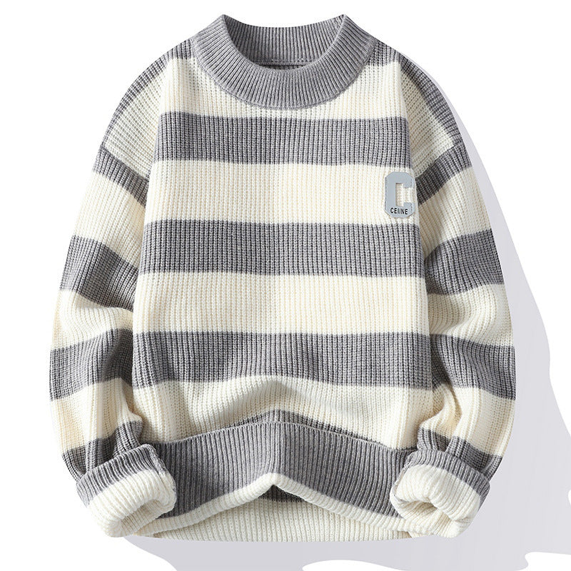 Pull Col Montant Rayures Lettres Automne Homme Tendance - BMYANY