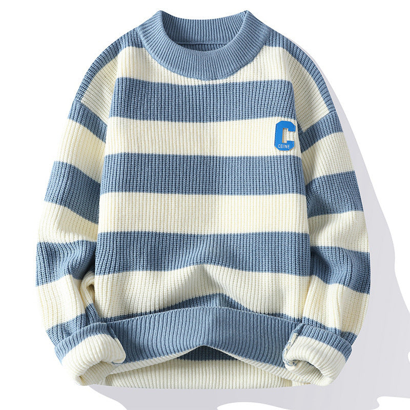 Pull Col Montant Rayures Lettres Automne Homme Tendance - BMYANY
