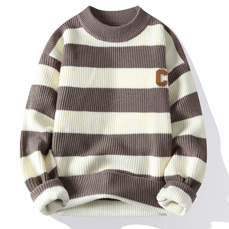 Pull Col Montant Rayures Lettres Automne Homme Tendance - BMYANY