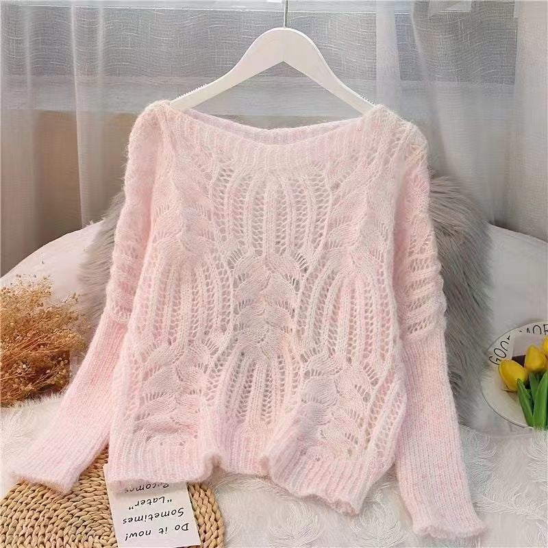 Pull Court Femme Ample Rétro Torsadé Ajouré Automne - BMYANY