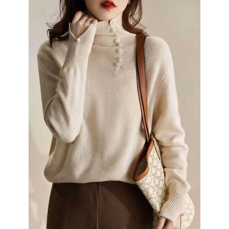 Pull Femme Col Roulé Boutons Chaud Confortable - BMYANY