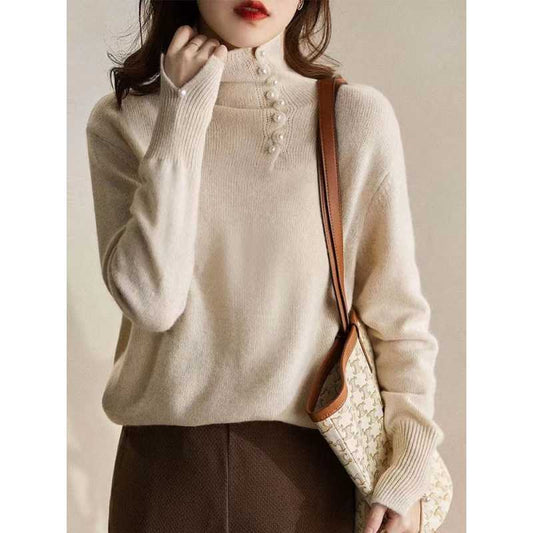 Pull Femme Col Roulé Boutons Chaud Confortable - BMYANY