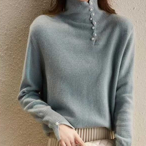 Pull Femme Col Roulé Boutons Chaud Confortable - BMYANY