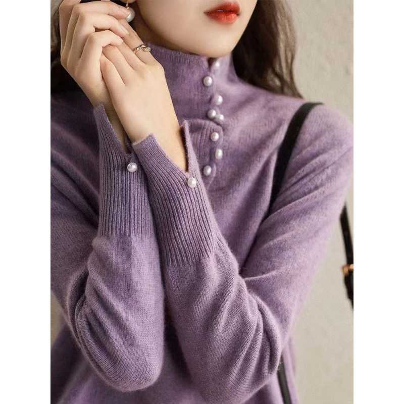 Pull Femme Col Roulé Boutons Chaud Confortable - BMYANY
