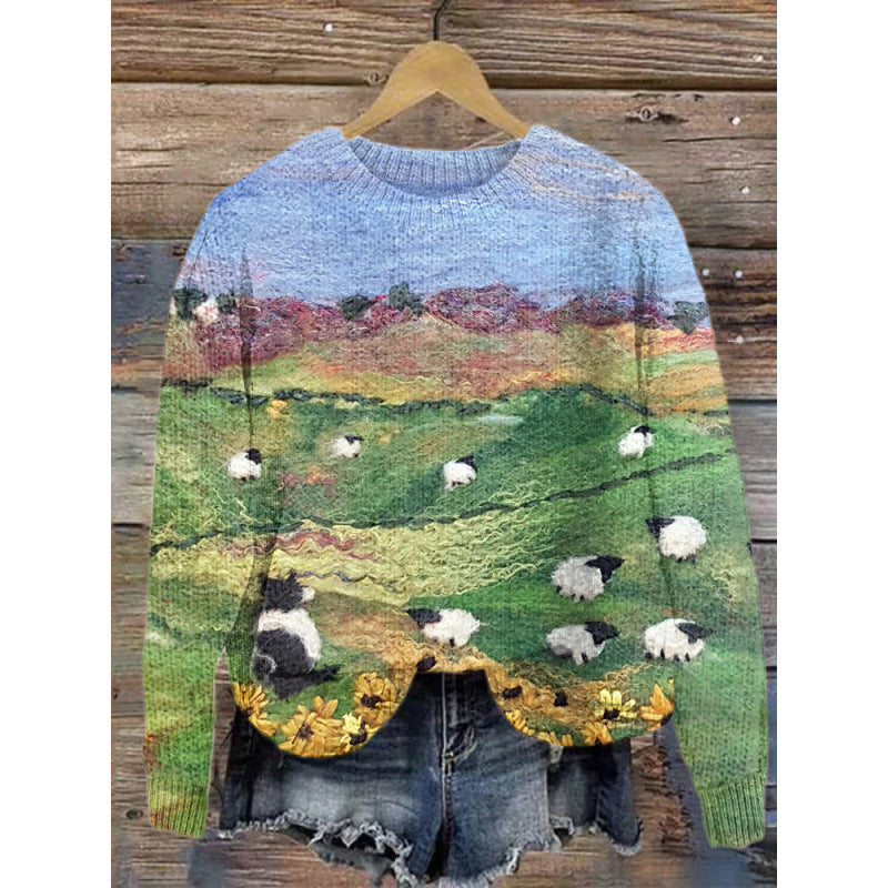 Pull Femme Imprimé Fleurs Col Rond - BMYANY