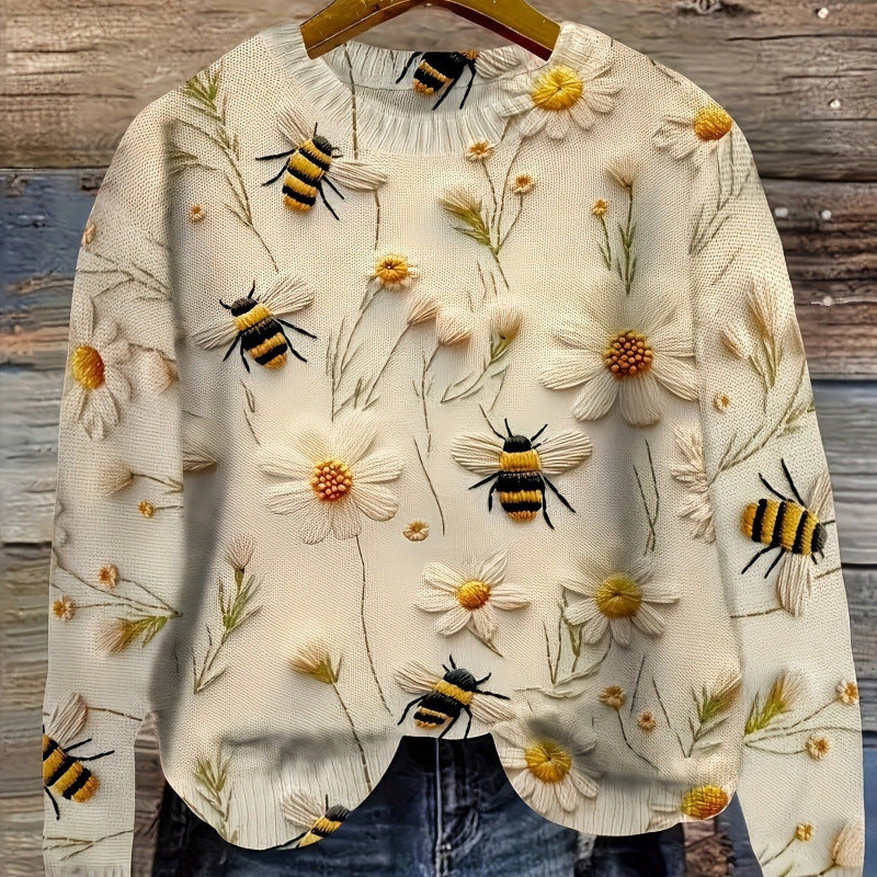 Pull Femme Imprimé Fleurs Col Rond - BMYANY