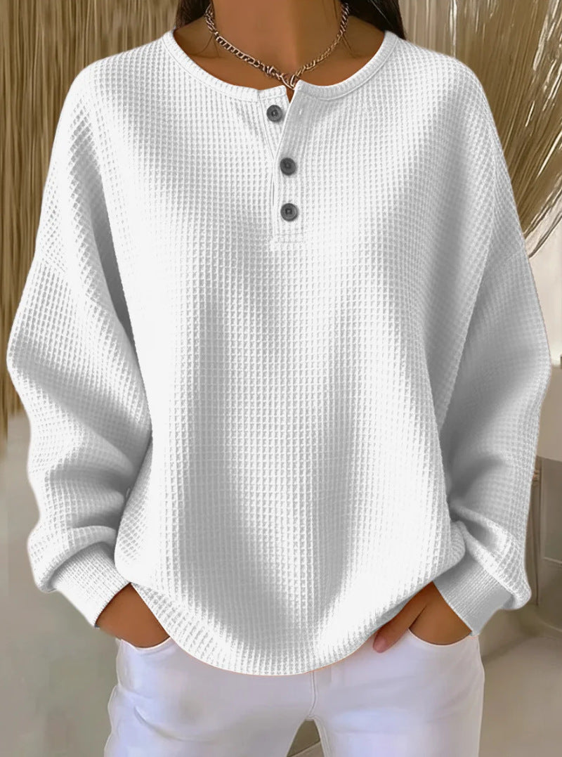 Pull Femmes Haut Ample Fashion Gaufré Col Rond Couleur Unie - BMYANY