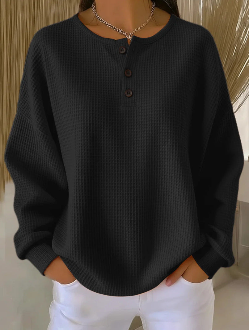 Pull Femmes Haut Ample Fashion Gaufré Col Rond Couleur Unie - BMYANY