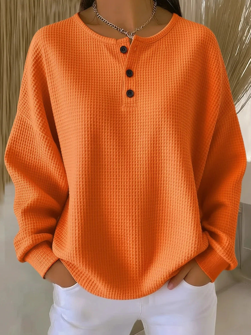 Pull Femmes Haut Ample Fashion Gaufré Col Rond Couleur Unie - BMYANY