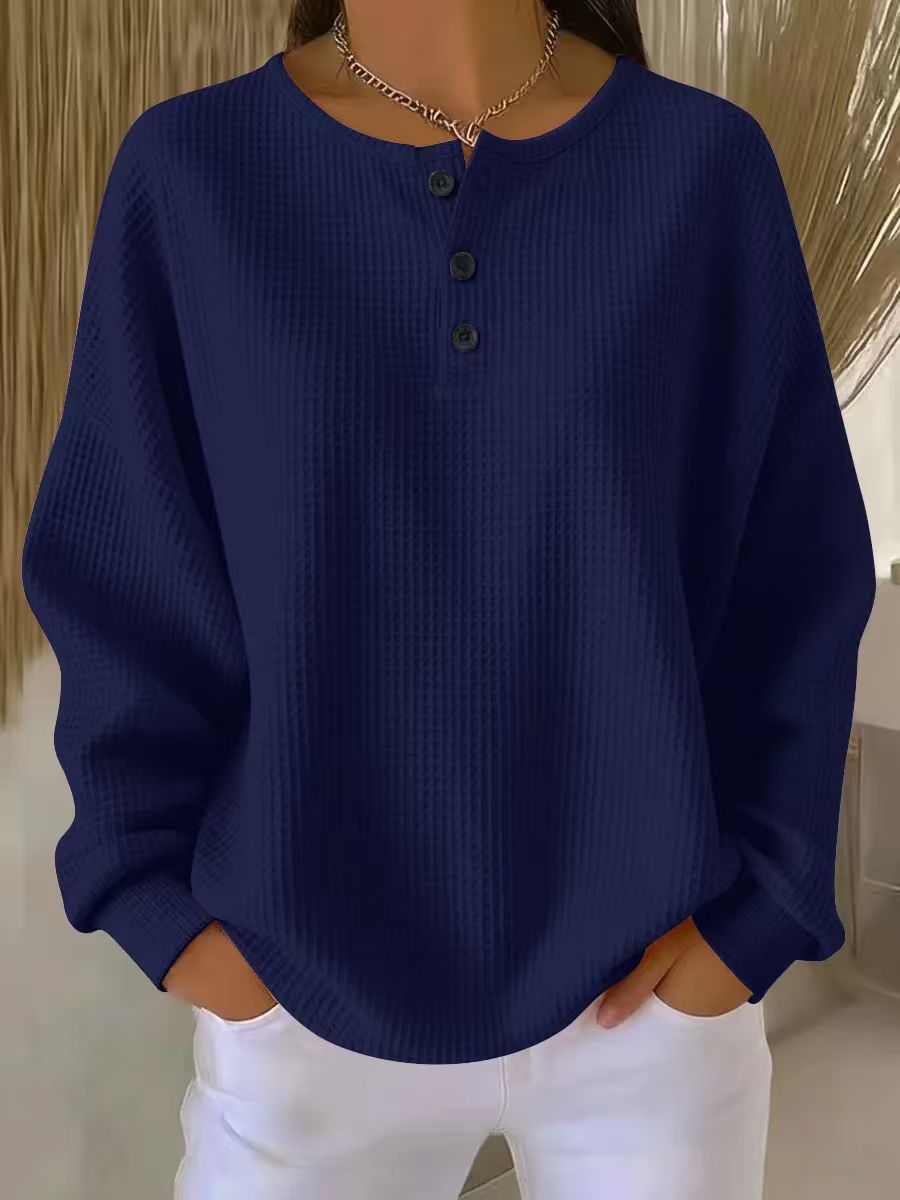 Pull Femmes Haut Ample Fashion Gaufré Col Rond Couleur Unie - BMYANY