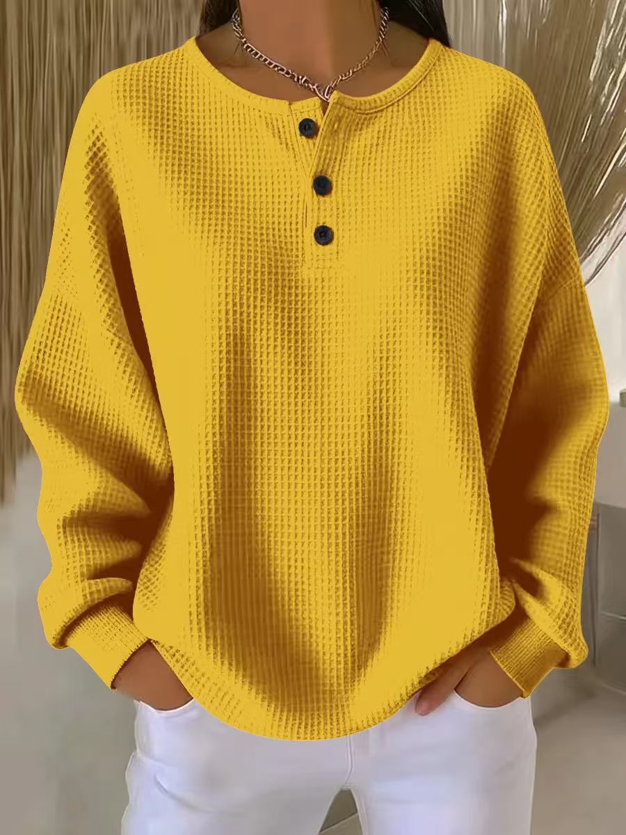 Pull Femmes Haut Ample Fashion Gaufré Col Rond Couleur Unie - BMYANY