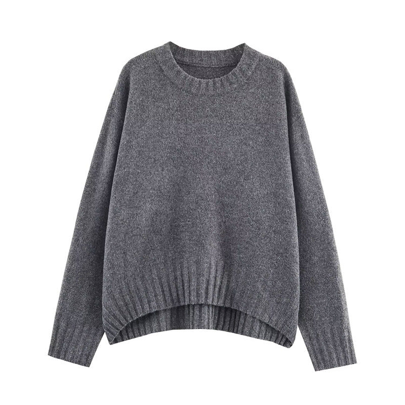 Pull Tricoté Côtelé Uni Simple et Polyvalent pour Femme - BMYANY
