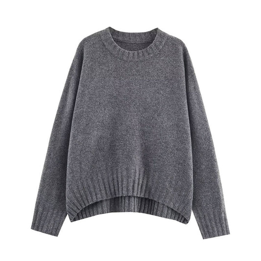 Pull Tricoté Côtelé Uni Simple et Polyvalent pour Femme - BMYANY