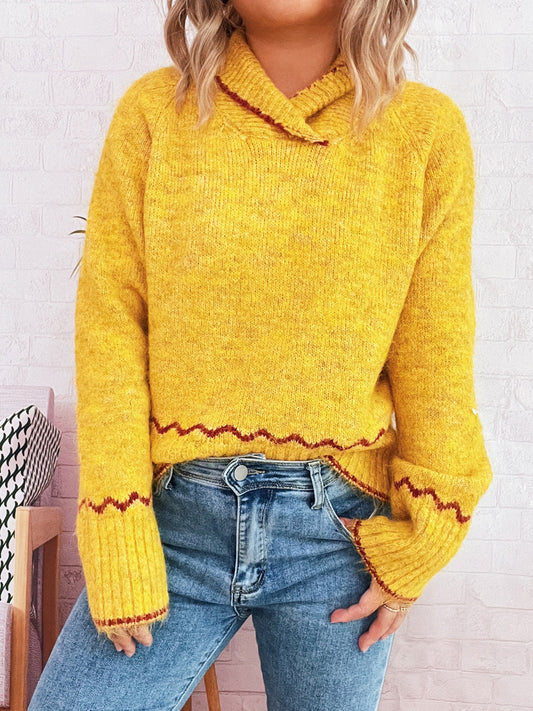 Pull Tricoté Col Montant Bicolore Décontracté Élégant - BMYANY