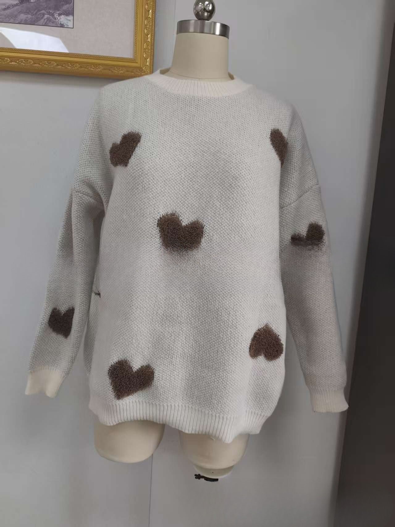 Pull Tricoté Manches Longues Motif Cœur Femme - BMYANY