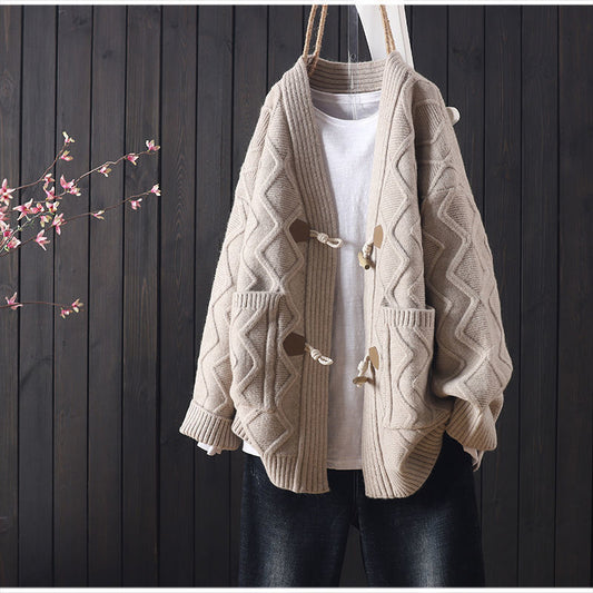 Pull large à boutons à cornes  pour femmes - BMYANY