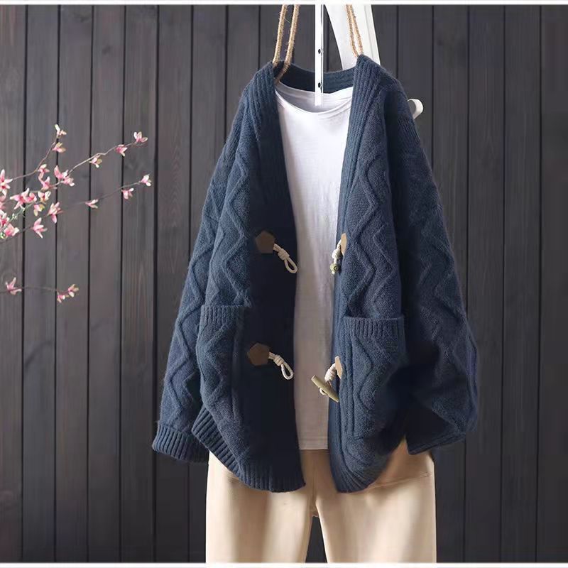 Pull large à boutons à cornes  pour femmes - BMYANY