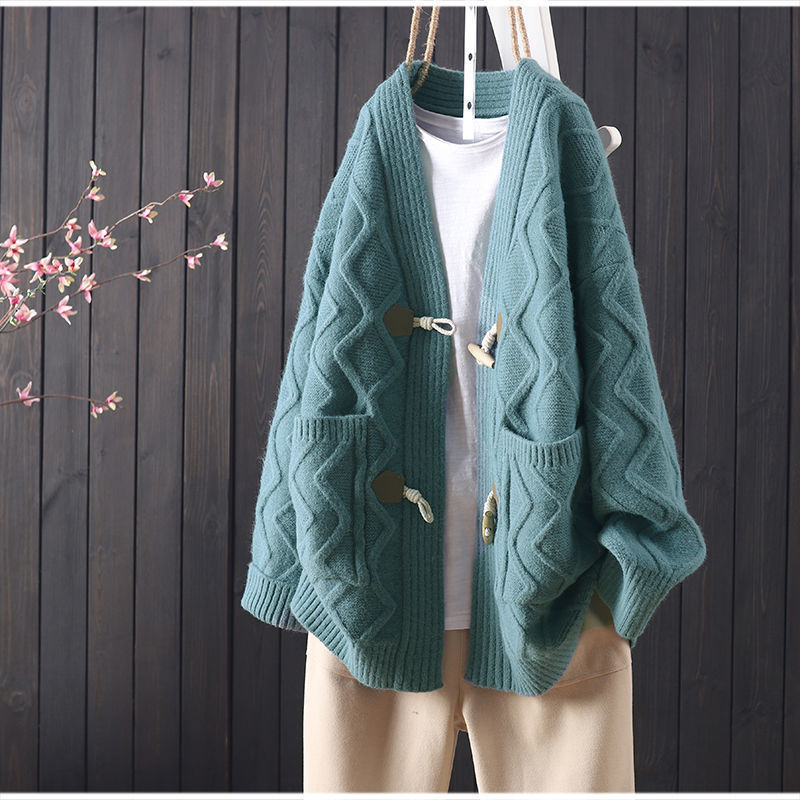Pull large à boutons à cornes  pour femmes - BMYANY