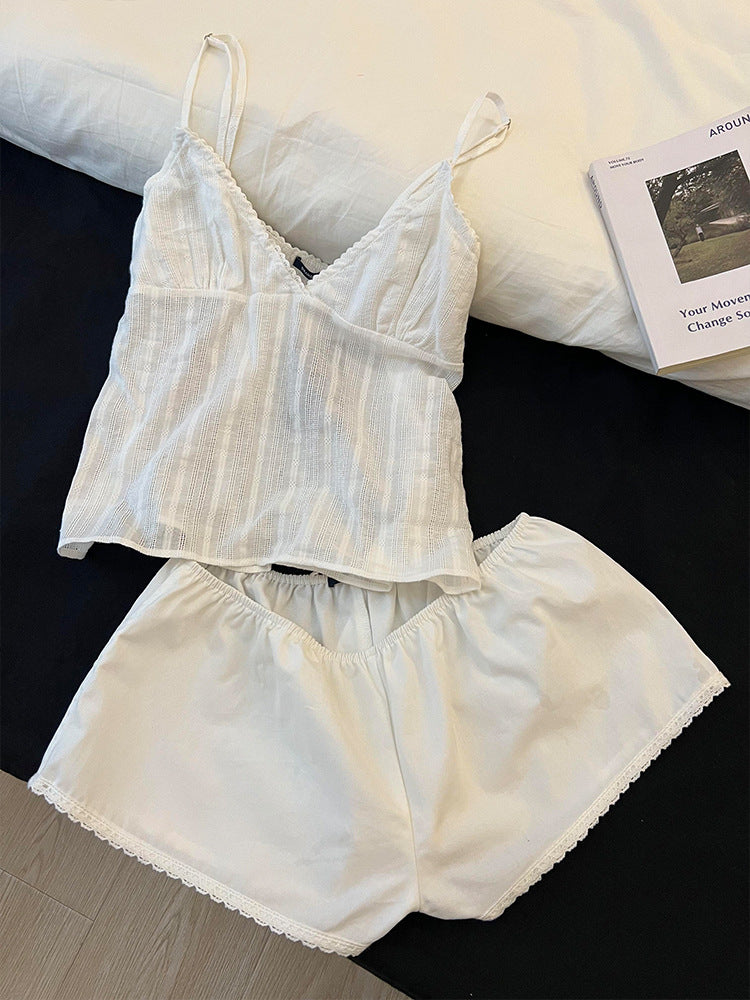Pyjama Simple Slim Ajusté à Bretelles Blanc pour Femme - BMYANY