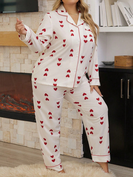 Pyjama deux pièces motif cœur grande taille - BMYANY