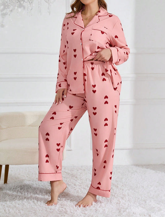 Pyjama deux pièces motif cœur grande taille - BMYANY