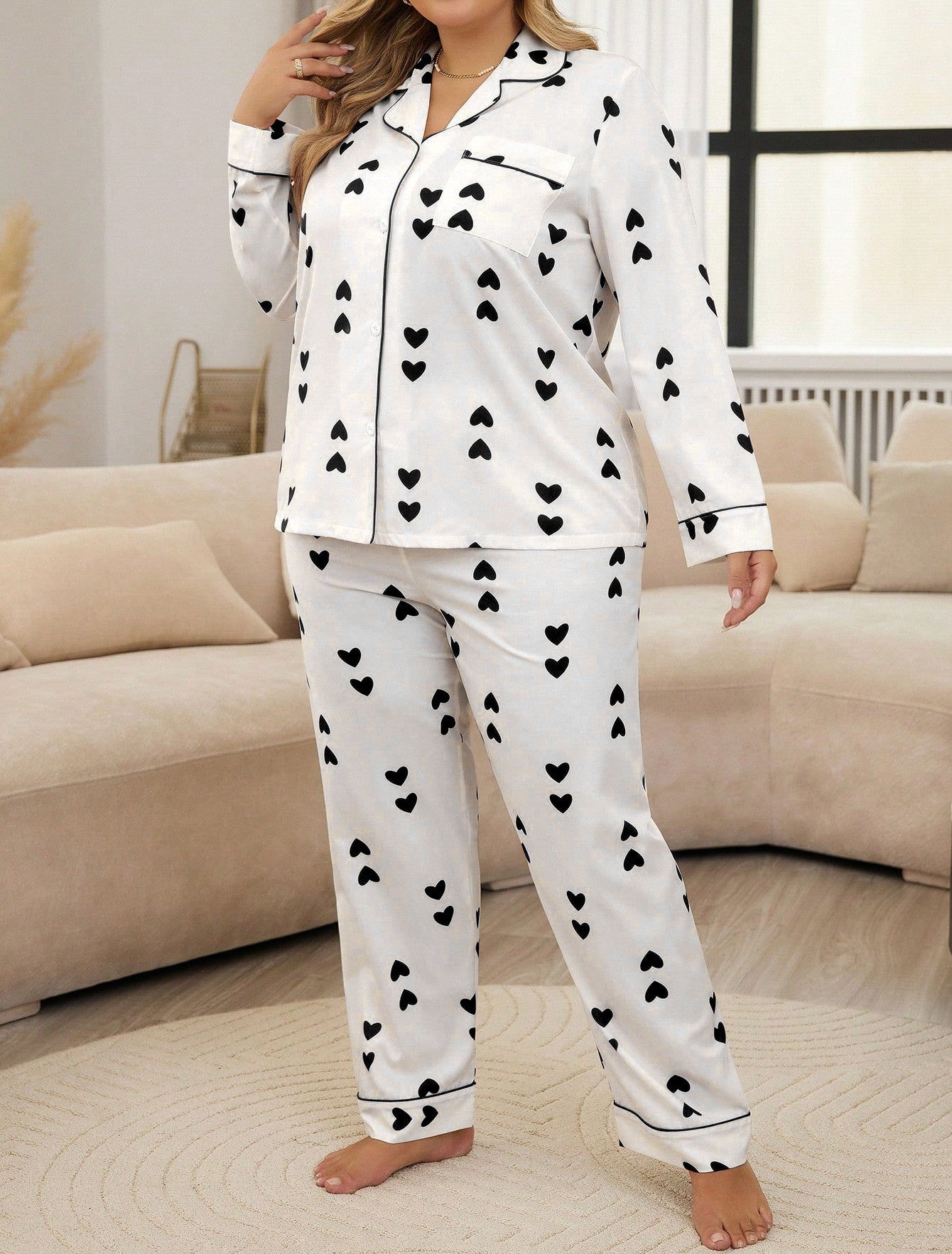 Pyjama deux pièces motif cœur grande taille - BMYANY