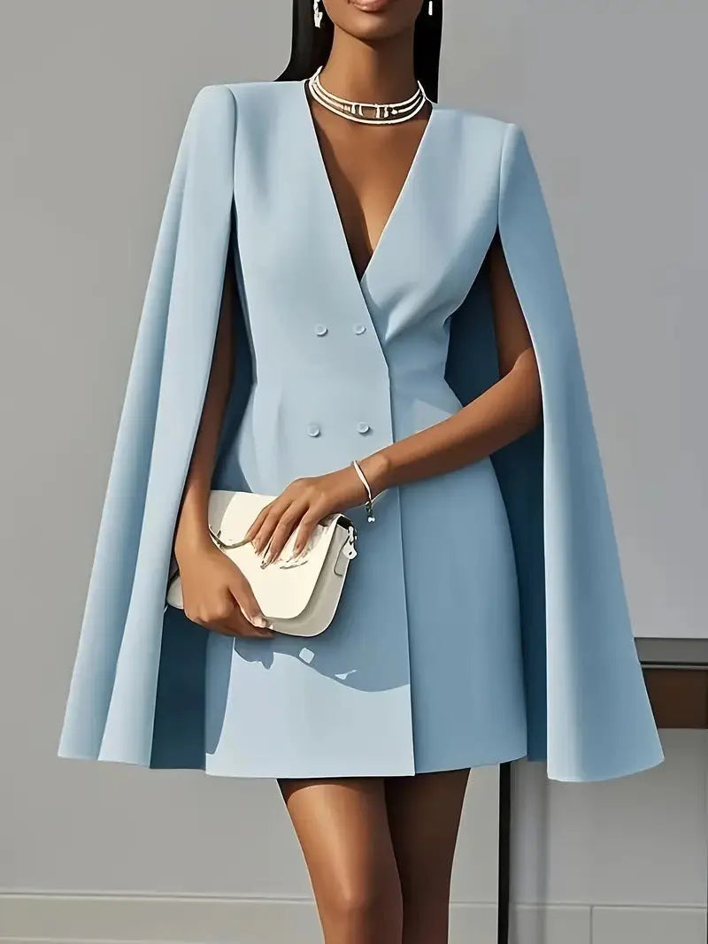 Robe Costume Cape Châle Double Boutonnage Élégante - BMYANY