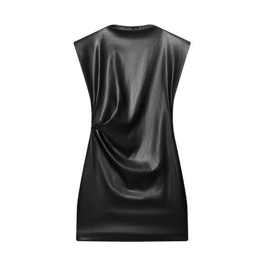 Robe Courte Femme Ajustée Simili Cuir Épaules - BMYANY