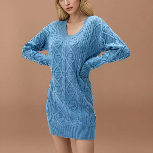 Robe Pull Tricot Col V Mi-Longue - BMYANY