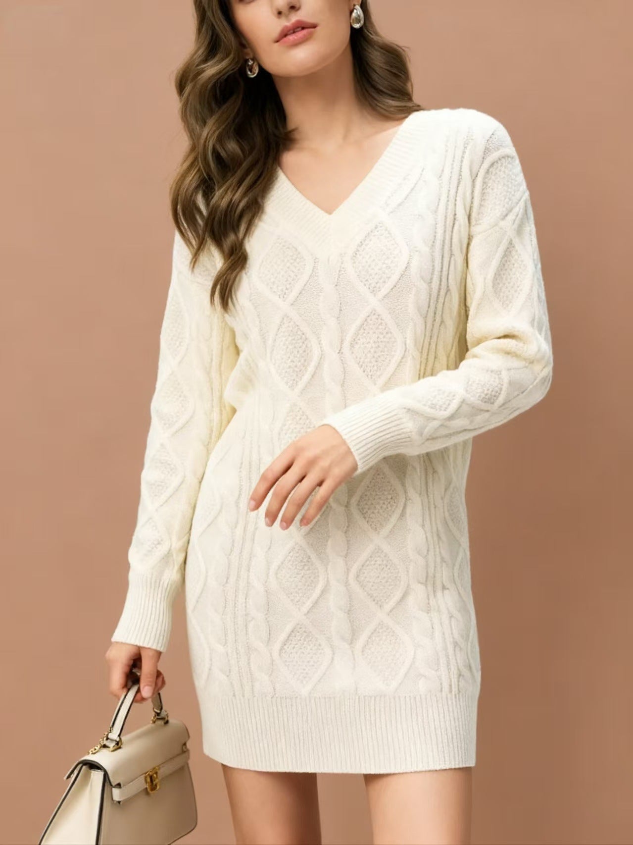 Robe Pull Tricot Col V Mi-Longue - BMYANY