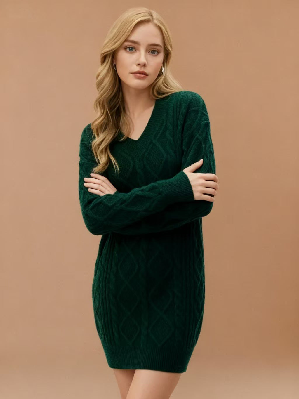Robe Pull Tricot Col V Mi-Longue - BMYANY