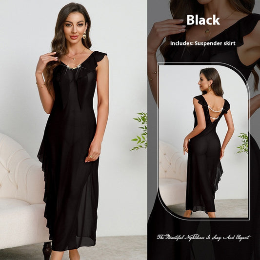 Robe Femme à Volants Col V Dos Nu avec Perles - BMYANY