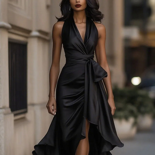 Robe Femme Élégante Col V à Volants Irréguliers - BMYANY