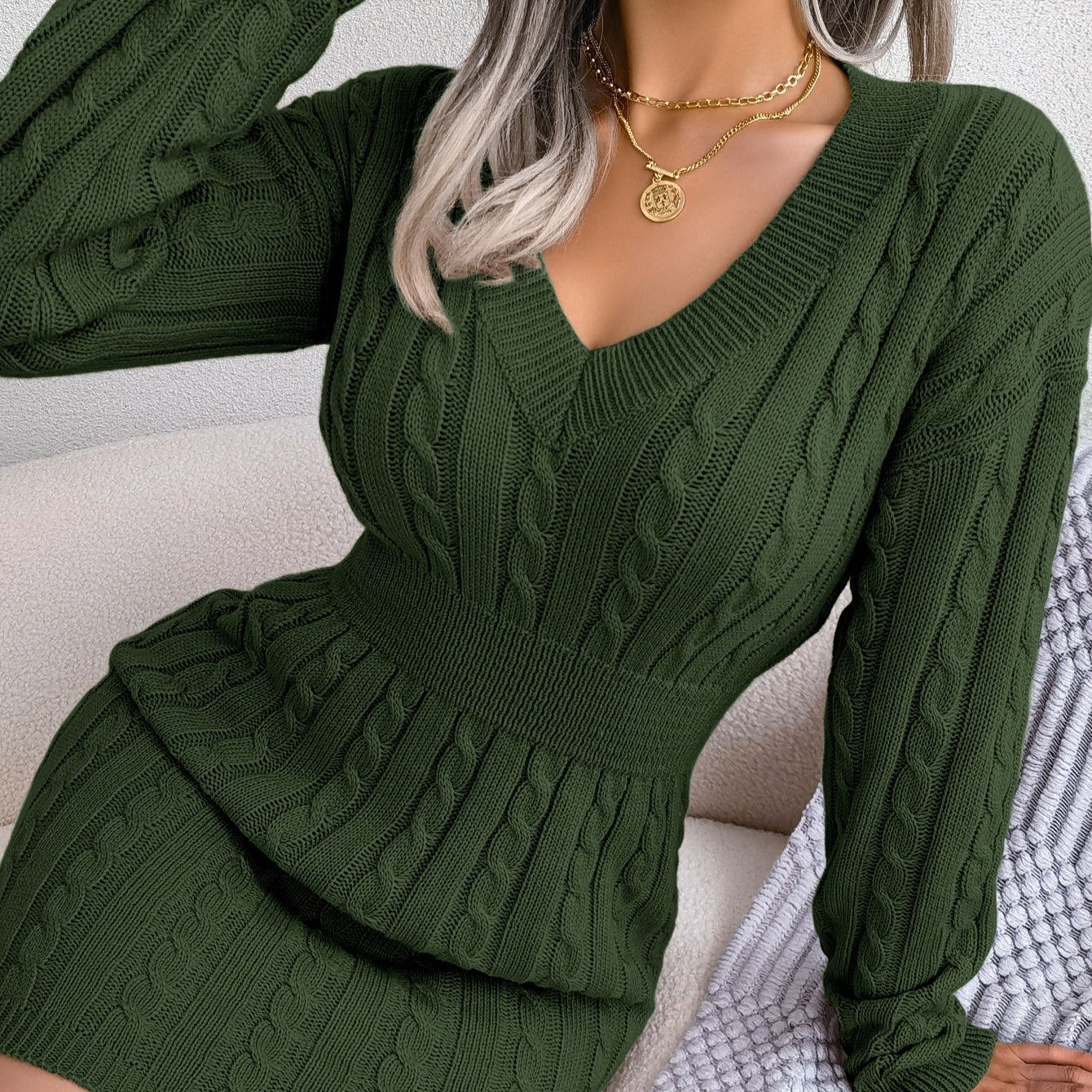 Robe Fourreau Ajustée Taille Torsadée Laine Femme - BMYANY