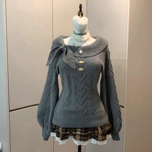 Robe Pull Style Rétro Mignon avec Nœud - BMYANY