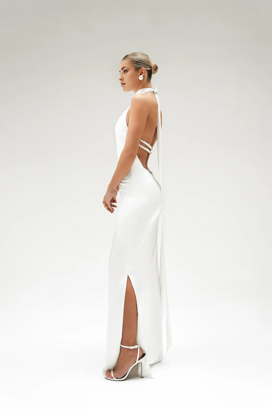 Robe Soirée Fourreau Dos Nu Perles Pour Femmes - BMYANY